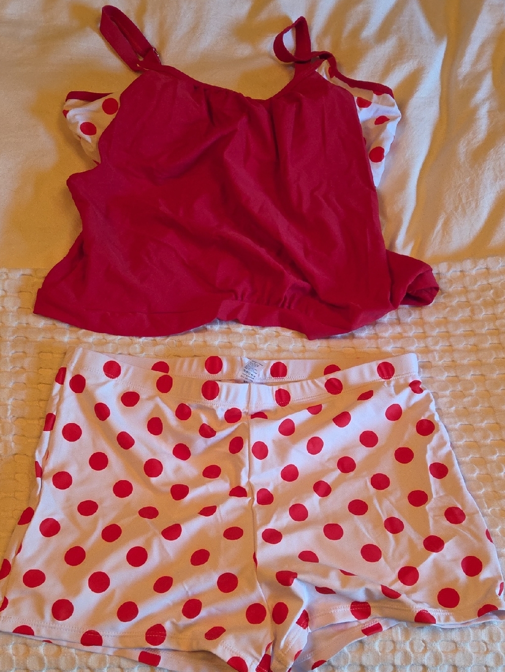 Red Tankini with White & Red Polka Dot Shorts Xl